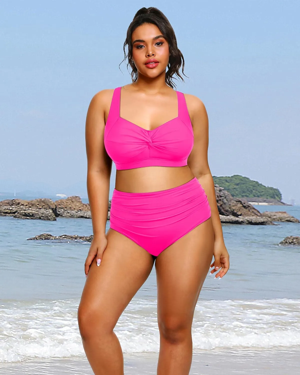 Tempt Me Women Plus Size High Waisted Bikini Set Two Piece Swimsuit Tummy Control Bathing Suits
