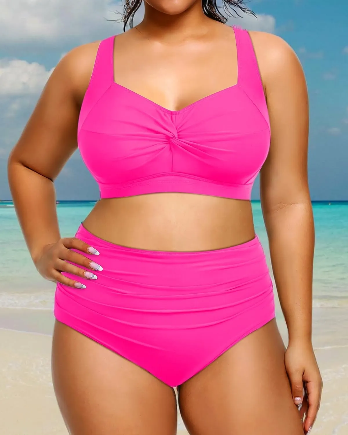 Tempt Me Women Plus Size High Waisted Bikini Set Two Piece Swimsuit Tummy Control Bathing Suits