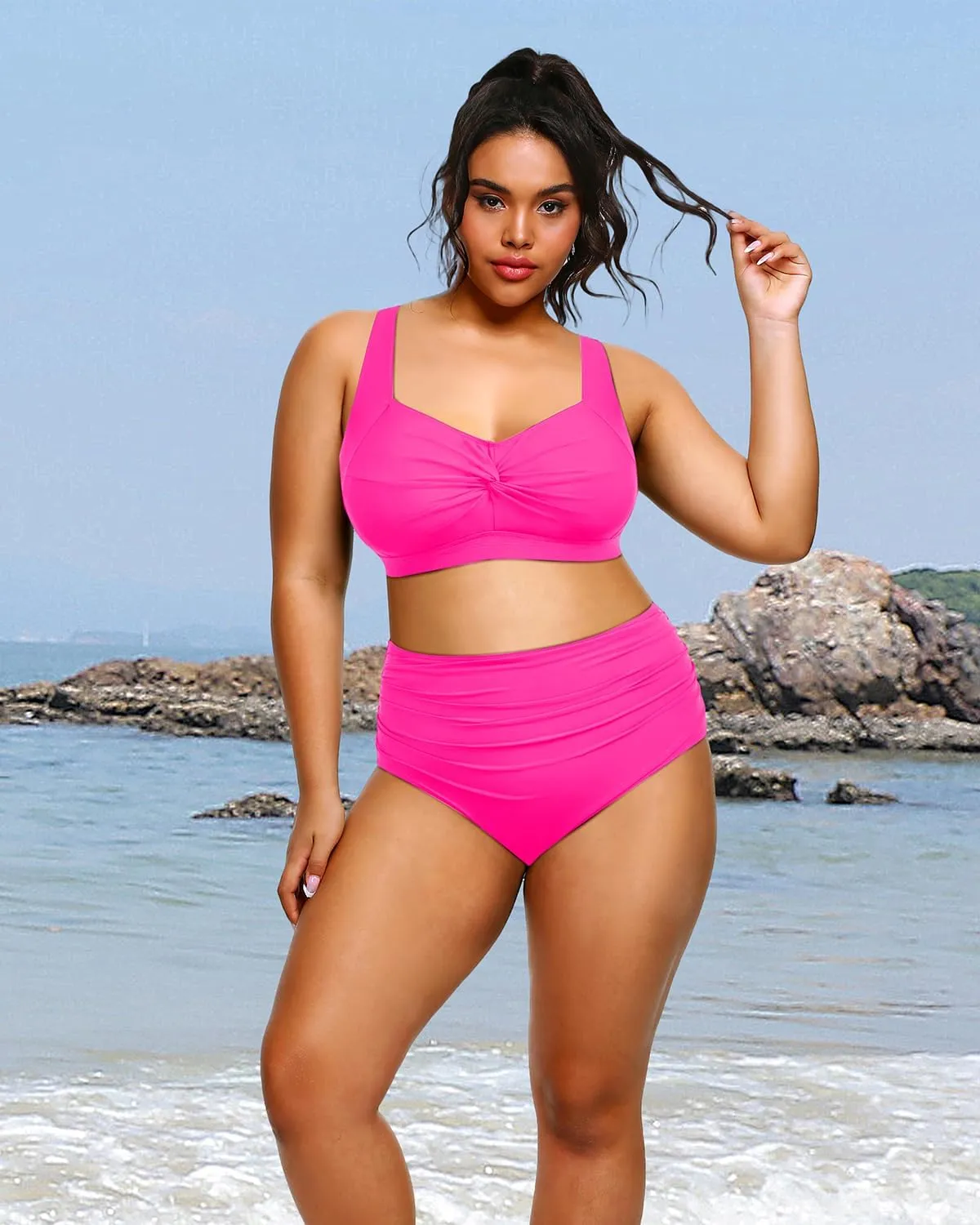 Tempt Me Women Plus Size High Waisted Bikini Set Two Piece Swimsuit Tummy Control Bathing Suits