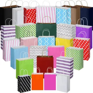 Tenceur 28 Pcs Assorted Sizes Paper Gift Bags Bulk with Handles for Parties & Occasions, 8.3 Inch Small, 10.6 Inch Medium, 12.6 Inch Large