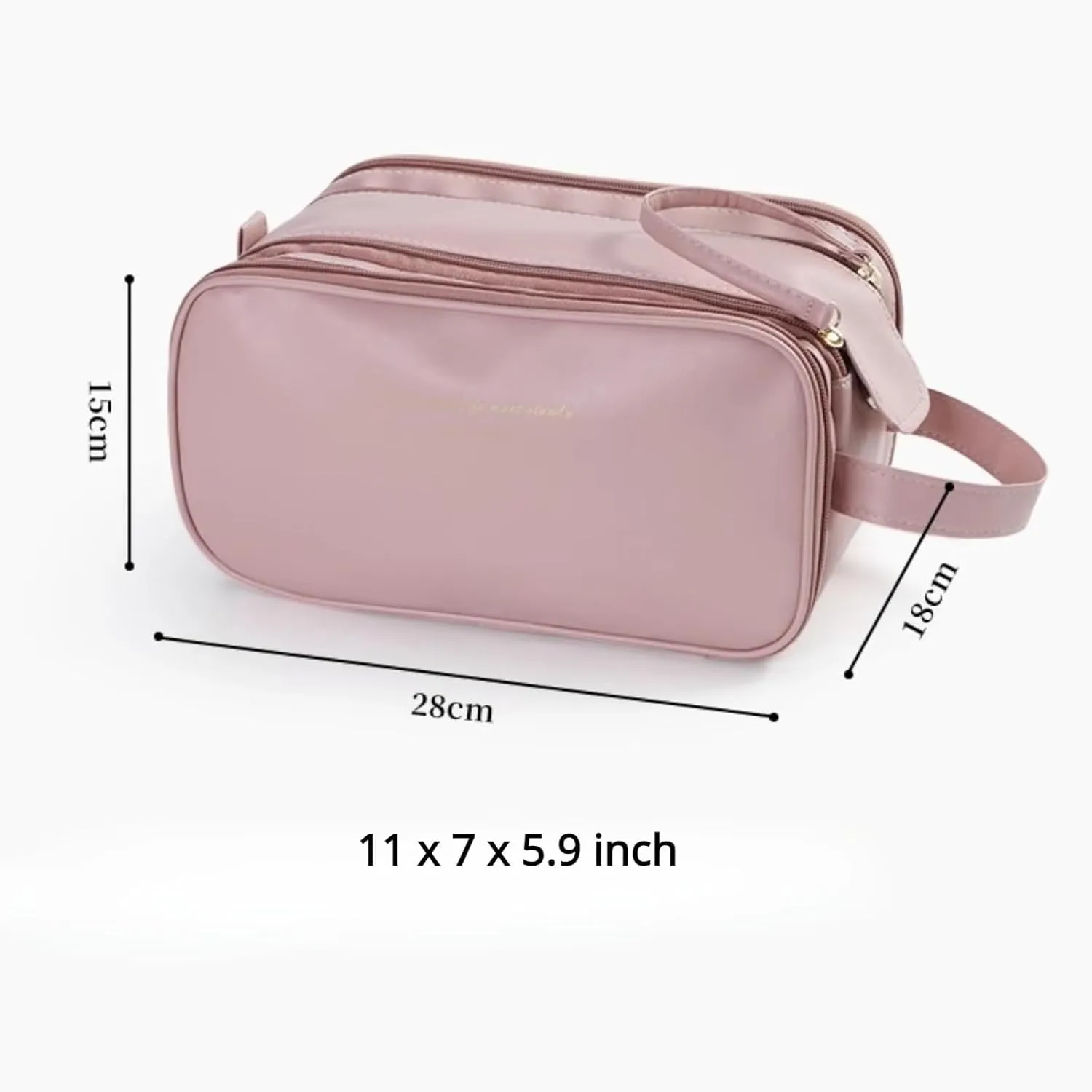 Toiletry Travel Bag For Women,PU Leather Large Waterproof Makeup Cosmetic Bag,Travel Organizer for Accessories (Pink)