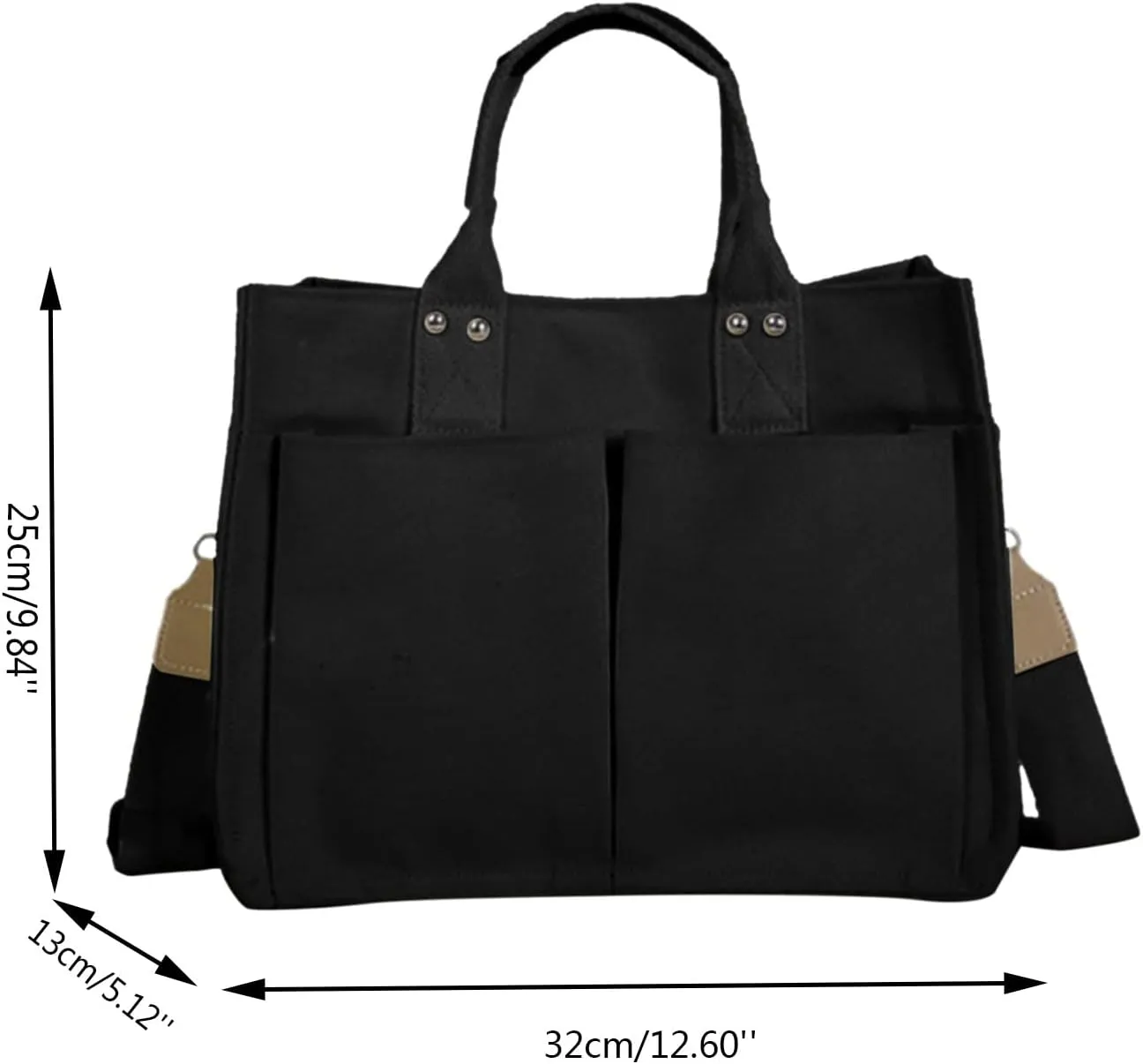 Tote Bag For Women Cotton Canvas Handbag Dual Use Black Custom Printed Tote With Outside Pocket For Travel Essential F