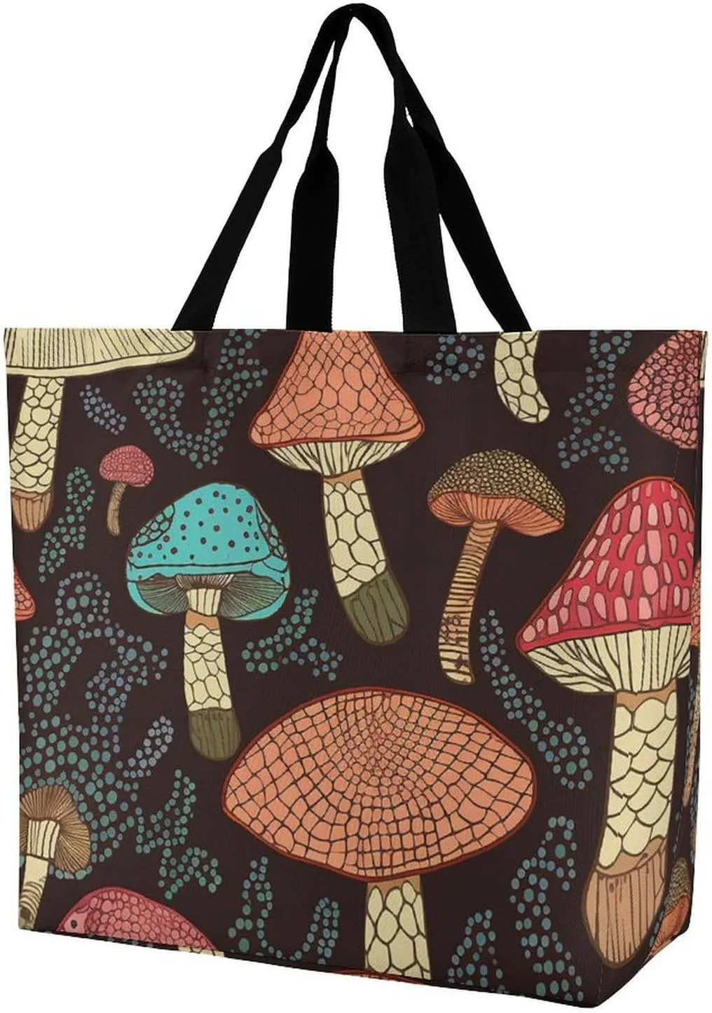 Tote Bag,Painted Foldable Shopping Tote Bag,washable Coating Groceries Storage Mushroom Bags for Shopping Or Travel