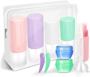 Travel Bottles for Toiletries Leak Proof Silicone Set TSA Approved Travel Size Containers Refillable Accessories Lotion Shampoo Conditioner Bottles with Toiletry Bag for Outdoor