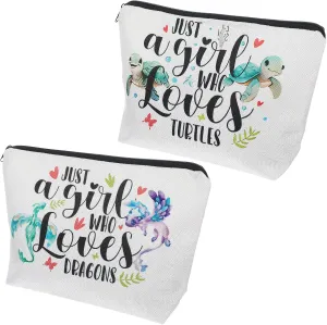 Turtles Makeup Bag, 2pcs Funny Turtle Stuff Cosmetic Bag, Cute Dragon Cosmetic Makeup Bags for Women, Beauty Make up Bags Buddy, Dragon Gifts for Girls (Beige)