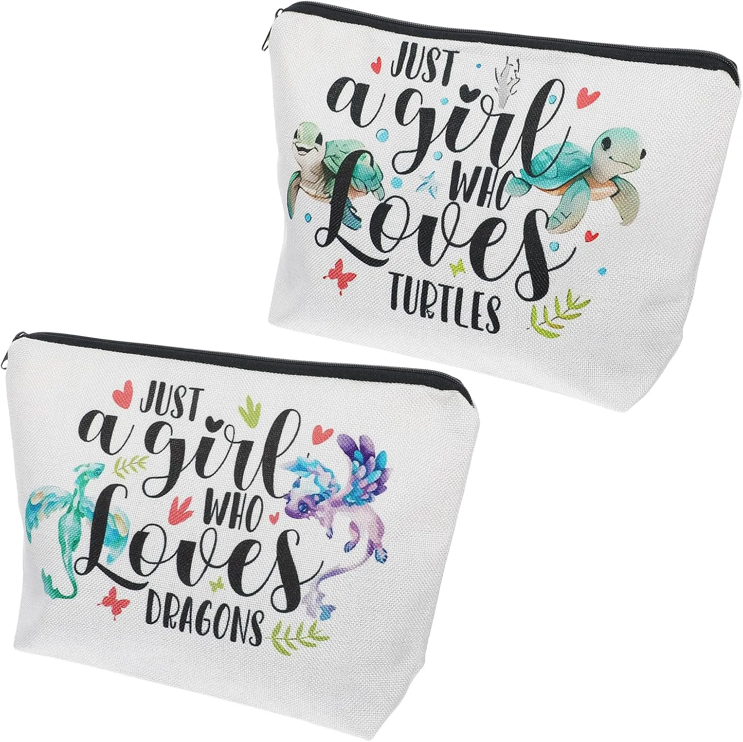 Turtles Makeup Bag, 2pcs Funny Turtle Stuff Cosmetic Bag, Cute Dragon Cosmetic Makeup Bags for Women, Beauty Make up Bags Buddy, Dragon Gifts for Girls (Beige)
