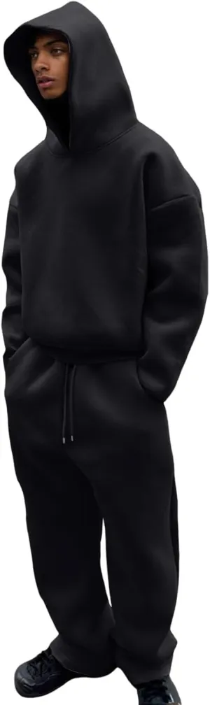Two Piece Hoodie Sets For Men Fleece Warm Drawstring Pullover Shirts Long Sleeve Baggy Sweatpants Workout Jogger Sets