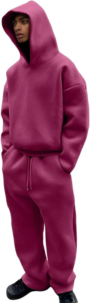 Two Piece Hoodie Sets For Men Fleece Warm Drawstring Pullover Shirts Long Sleeve Baggy Sweatpants Workout Jogger Sets