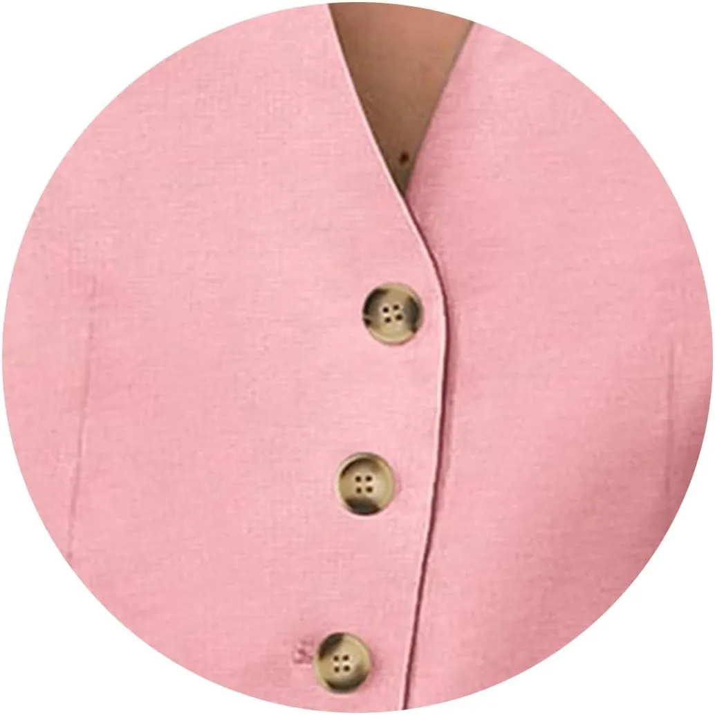 Two Piece Sets for Women Sleeveless Button Down Vest Set V Neck Blazer Top Outfits Shorts Matching Sets with Pockets