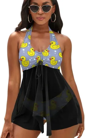 Two Piece Tankini Swimsuit for Women V Neck Ruched Tummy Control Top with Bottom Bathing Suits