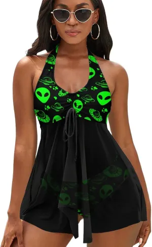 Two Piece Tankini Swimsuit for Women V Neck Ruched Tummy Control Top with Bottom Bathing Suits