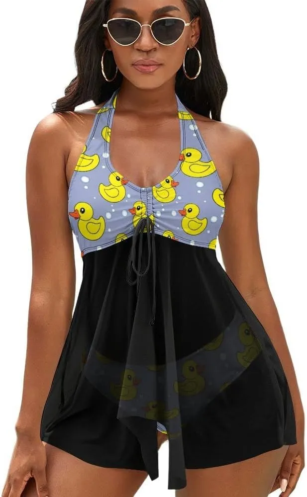 Two Piece Tankini Swimsuit for Women V Neck Ruched Tummy Control Top with Bottom Bathing Suits