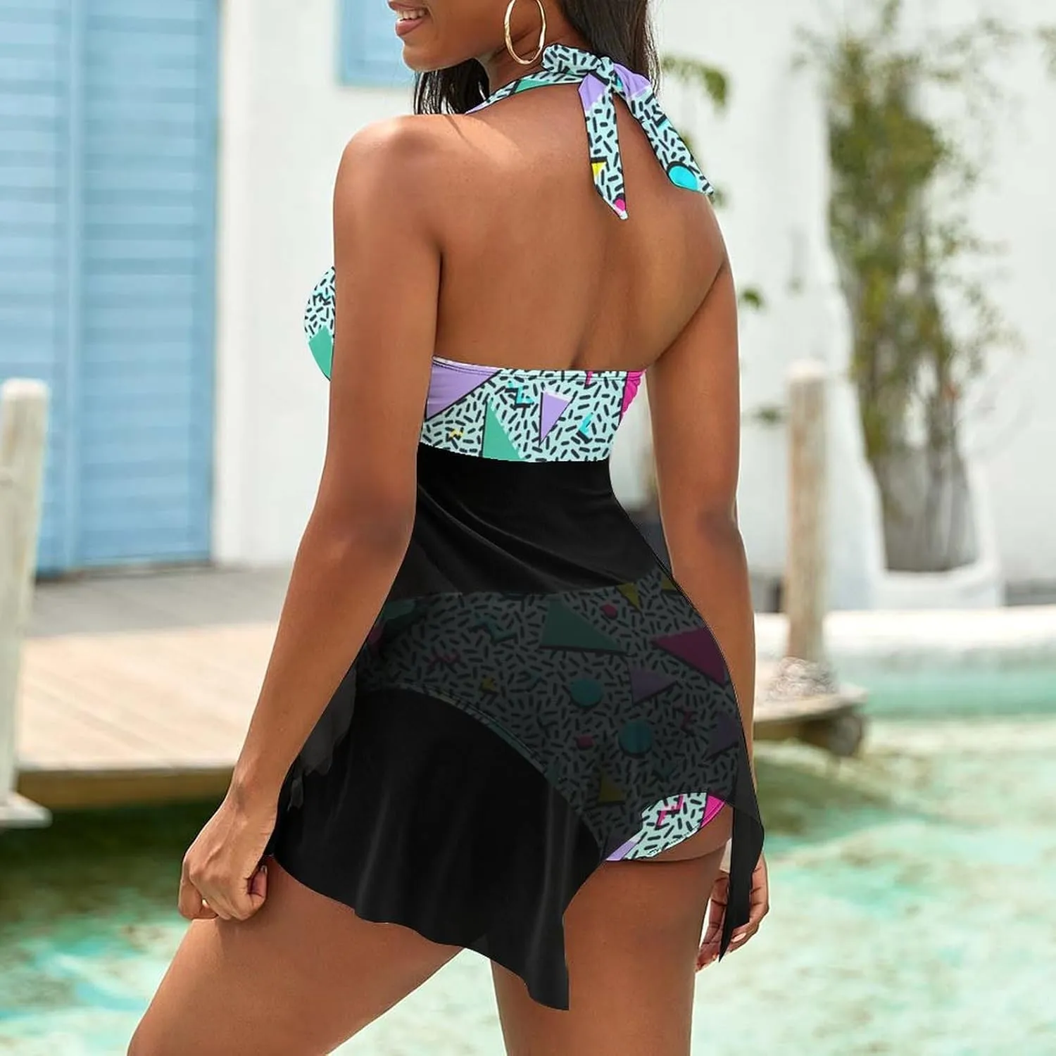Two Piece Tankini Swimsuit for Women V Neck Ruched Tummy Control Top with Bottom Bathing Suits