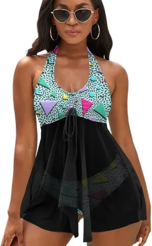 Two Piece Tankini Swimsuit for Women V Neck Ruched Tummy Control Top with Bottom Bathing Suits