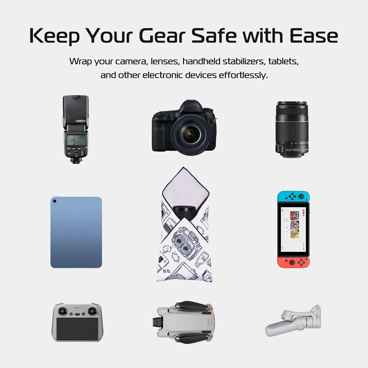 ULANZI Protective Anti-Scratch Lens Wrap, Self-Adhesive Cloth for DSLR Camera, Phone, Accessories - Off White