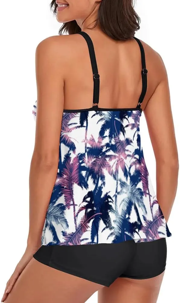 Urchics 2025 Flowy Tankini Swimsuits for Women Tummy Control Tankini Swimwear Tank Top with Boyshorts Two Piece Bathing Suits