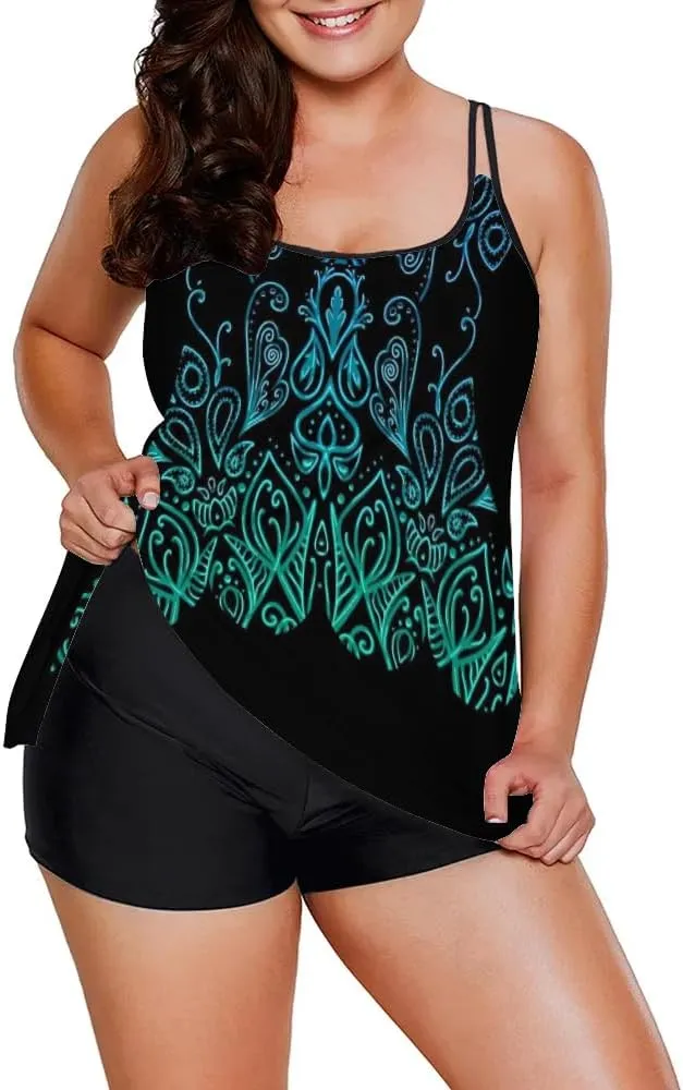 Urchics 2025 Flowy Tankini Swimsuits for Women Tummy Control Tankini Swimwear Tank Top with Boyshorts Two Piece Bathing Suits