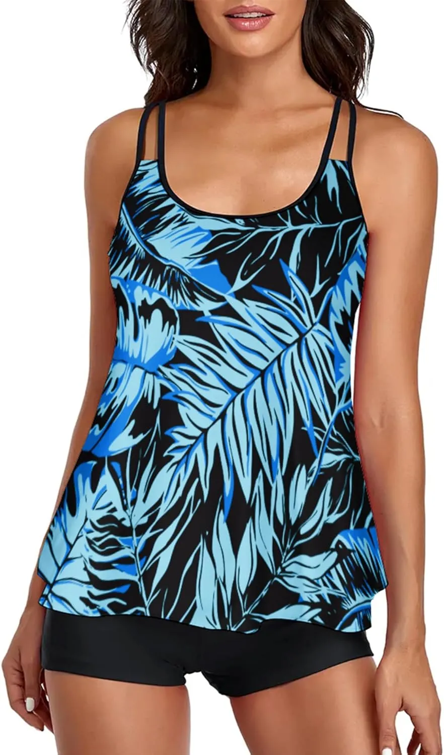 Urchics 2025 Flowy Tankini Swimsuits for Women Tummy Control Tankini Swimwear Tank Top with Boyshorts Two Piece Bathing Suits