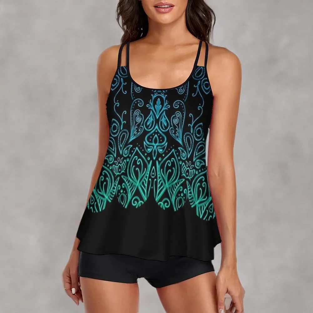 Urchics 2025 Flowy Tankini Swimsuits for Women Tummy Control Tankini Swimwear Tank Top with Boyshorts Two Piece Bathing Suits