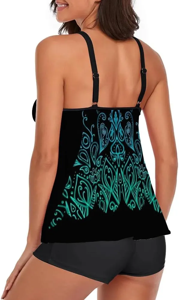 Urchics 2025 Flowy Tankini Swimsuits for Women Tummy Control Tankini Swimwear Tank Top with Boyshorts Two Piece Bathing Suits