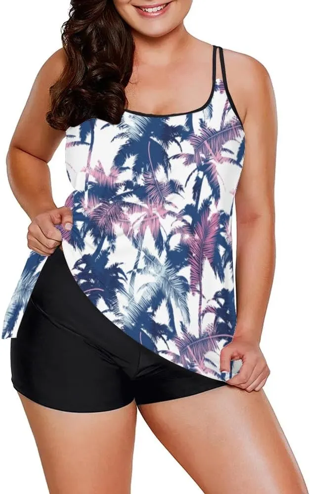 Urchics 2025 Flowy Tankini Swimsuits for Women Tummy Control Tankini Swimwear Tank Top with Boyshorts Two Piece Bathing Suits
