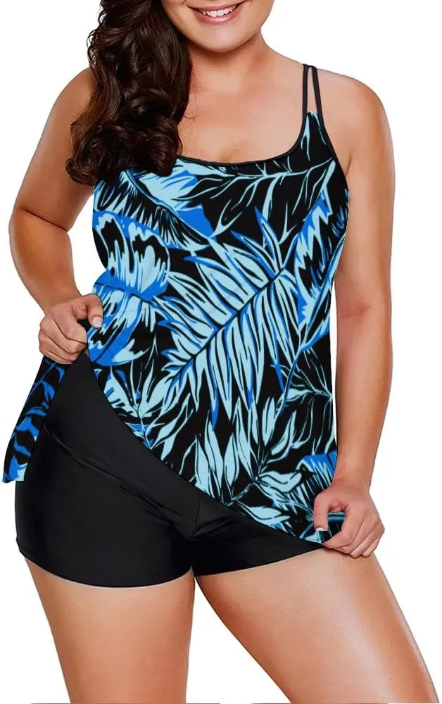 Urchics 2025 Flowy Tankini Swimsuits for Women Tummy Control Tankini Swimwear Tank Top with Boyshorts Two Piece Bathing Suits