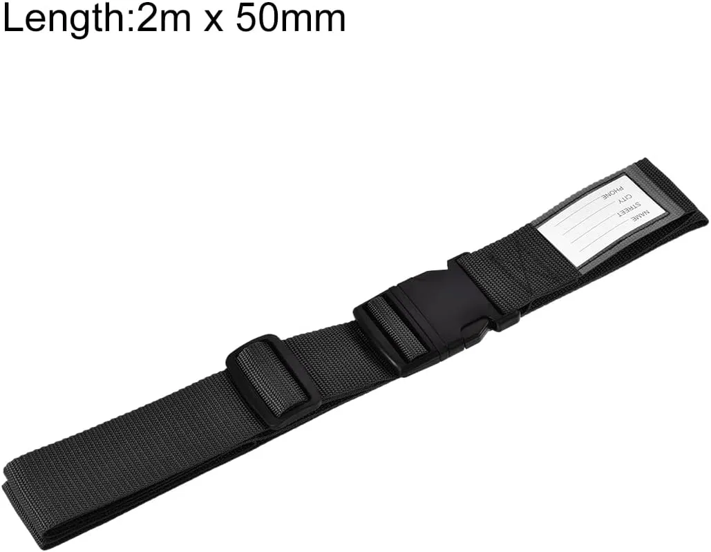 uxcell Luggage Straps Suitcase Belts with Buckle Label, 2Mx5cm Adjustable PP Travel Bag Packing Accessories, Black 4Pcs