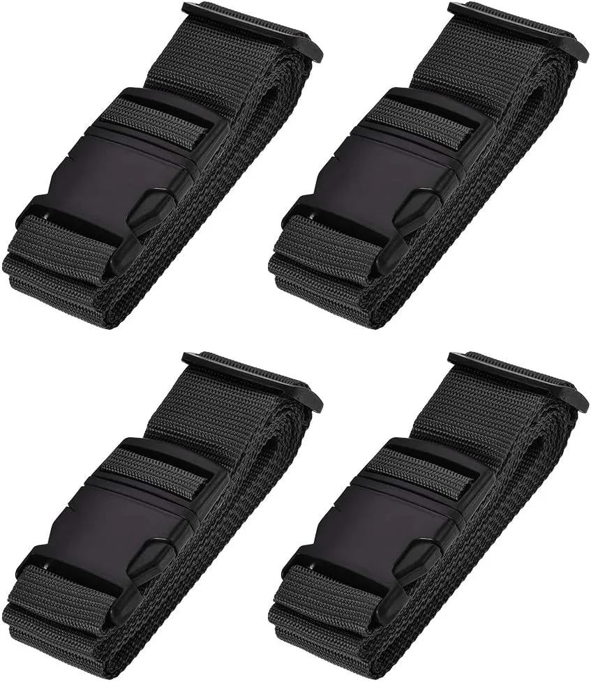 uxcell Luggage Straps Suitcase Belts with Buckle Label, 2Mx5cm Adjustable PP Travel Bag Packing Accessories, Black 4Pcs