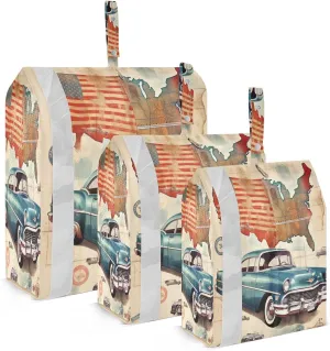 Vintage American Map Cars Packing Cubes for Travel 3 Set Packing Cubes Compression Luggage Accessories for Organization
