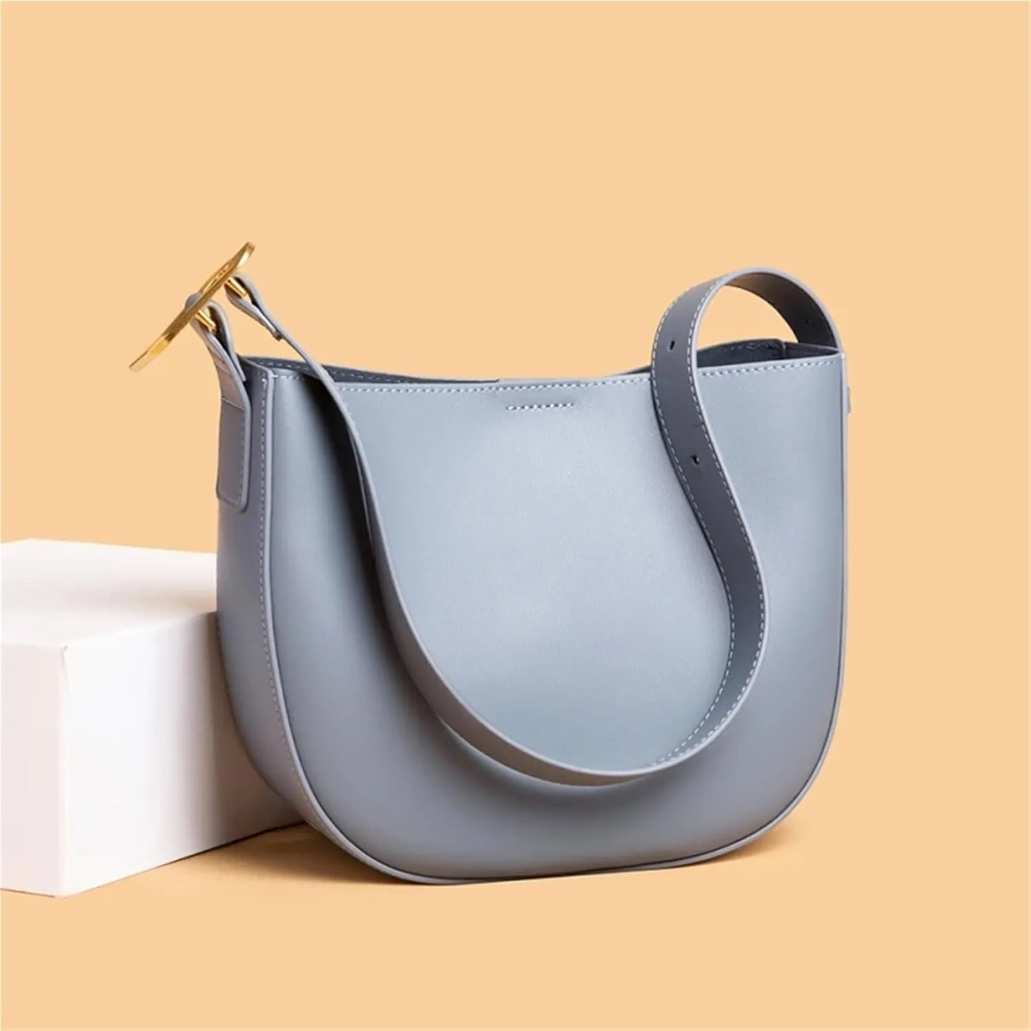 Vintage Cowhide Shoulder Crossbody Bag For Women Tote Bag Ladies Genuine Leather Bucket Handbag Luxury Designer