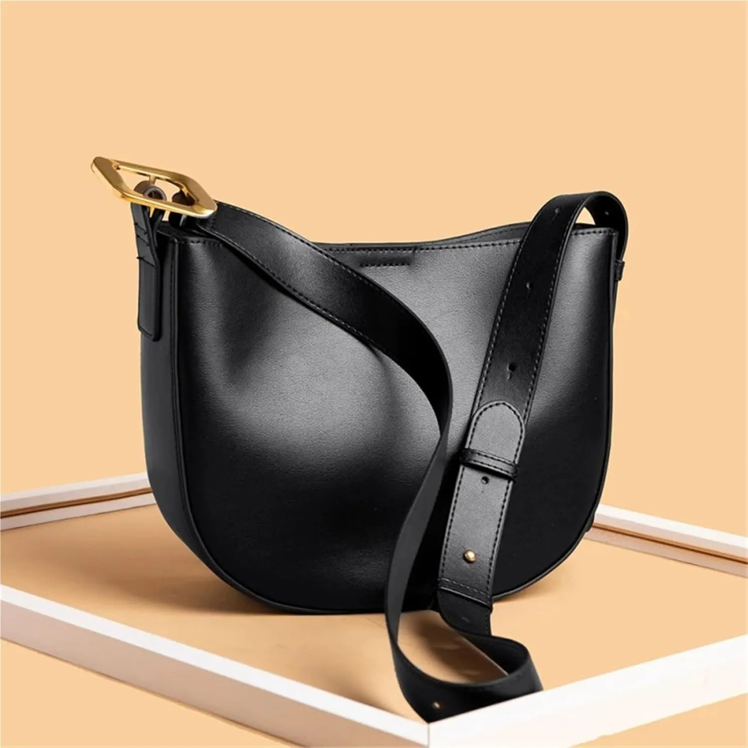 Vintage Cowhide Shoulder Crossbody Bag For Women Tote Bag Ladies Genuine Leather Bucket Handbag Luxury Designer