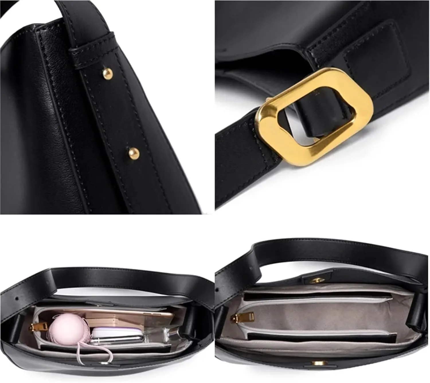 Vintage Cowhide Shoulder Crossbody Bag For Women Tote Bag Ladies Genuine Leather Bucket Handbag Luxury Designer