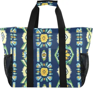 Vintage Floral Knit Style Pattern Large Beach Bags for Women & Men,Waterproof Sandproof Beach Tote Swim Pool Bag for Pool Gym Grocery Travel