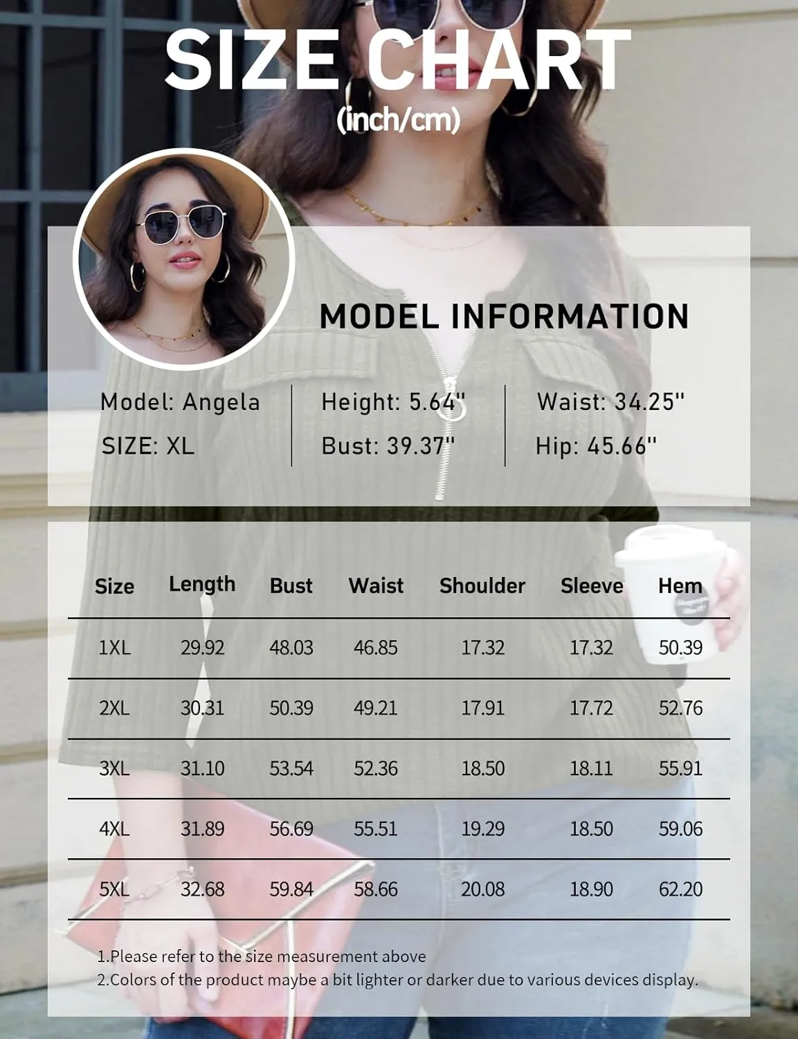 Viracy Women Plus Size Sweaters 3/4 Sleeve Zip V Neck Ribbed Solid Color Casual Blouses Tops XL-5XL