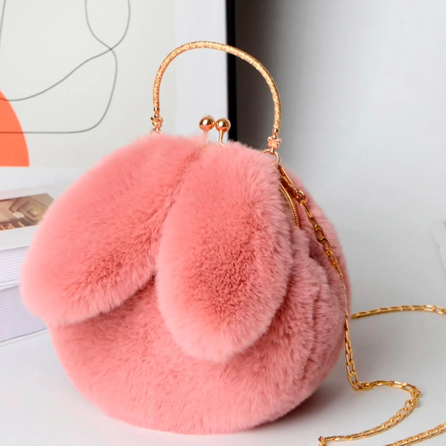 Wallet Purse for Women Outdoor Cute Ladies Shoulder Bag Casual Shopping Messenger Bag Round Cat Ear Plush Handbag