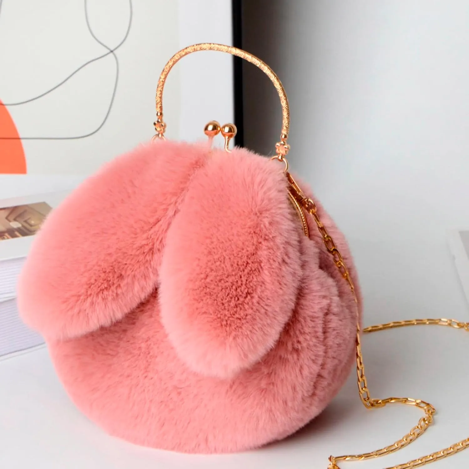 Wallet Purse for Women Outdoor Cute Ladies Shoulder Bag Casual Shopping Messenger Bag Round Cat Ear Plush Handbag