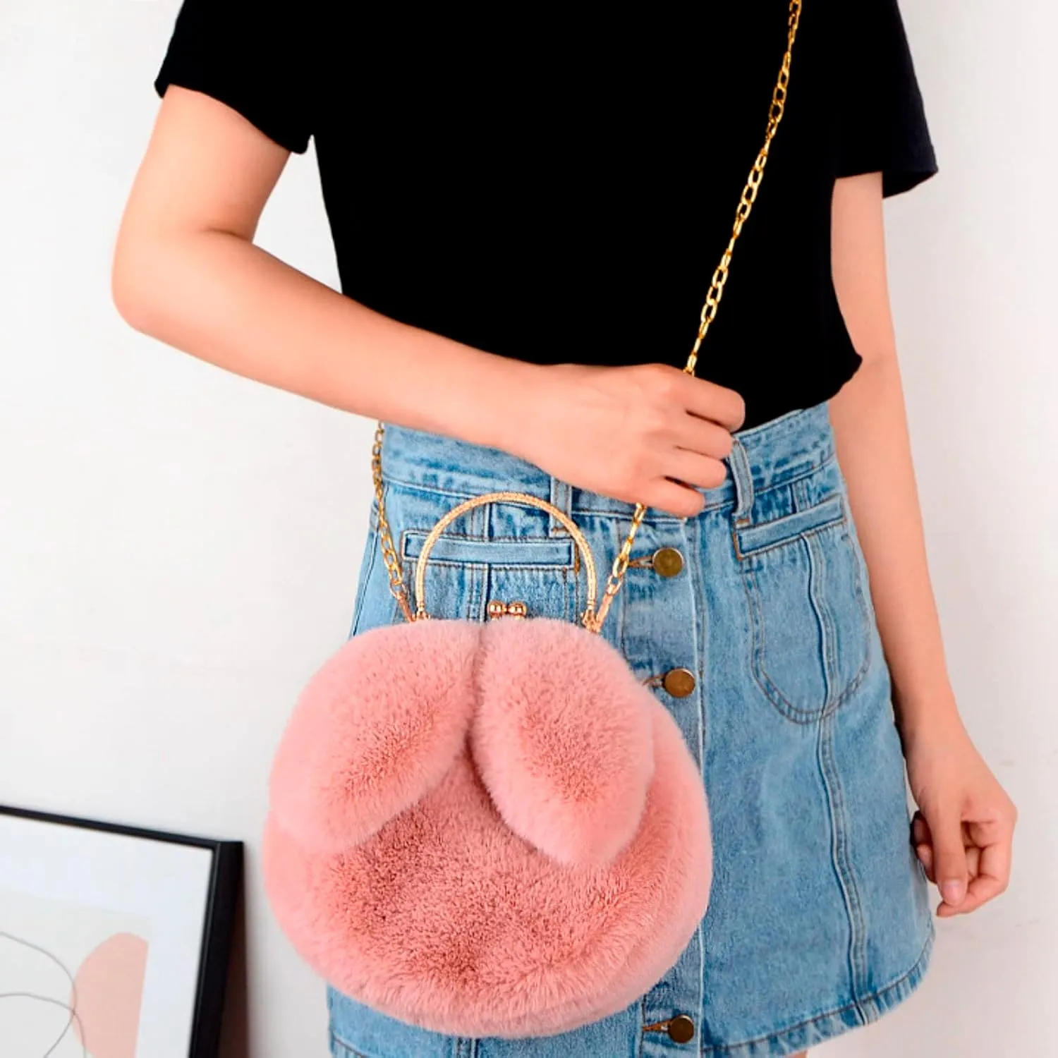 Wallet Purse for Women Outdoor Cute Ladies Shoulder Bag Casual Shopping Messenger Bag Round Cat Ear Plush Handbag