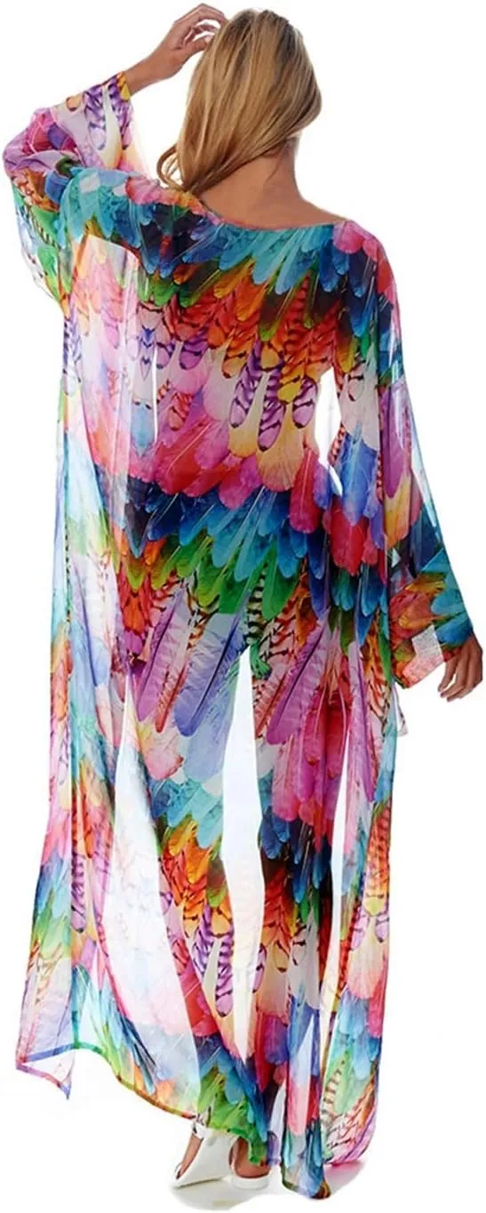 Wander Agio Womens Bikini Cover Ups Beach Casual Dress Coverup Swimsuits Long Cardigan Buttons Chiffon