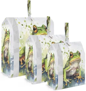 Watercolor Frog Green Compression Packing Cubes Suitcase Organizer Bags Set for Travel Cubes for Women Travel Accessories