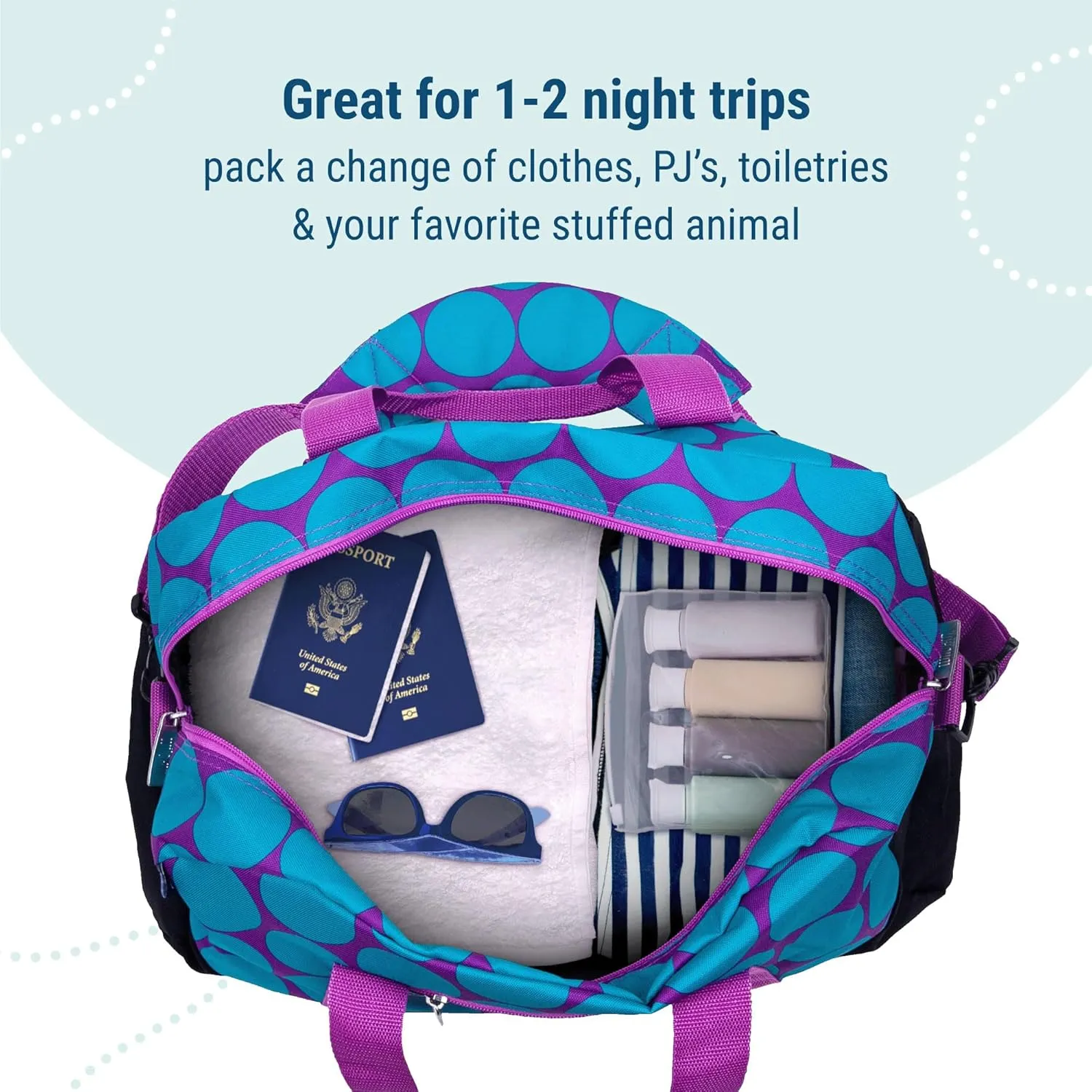 Wildkin Kids Overnighter Duffel Bag  Carry-On Size, Ideal for School & Sleepovers  Big Dot Aqua