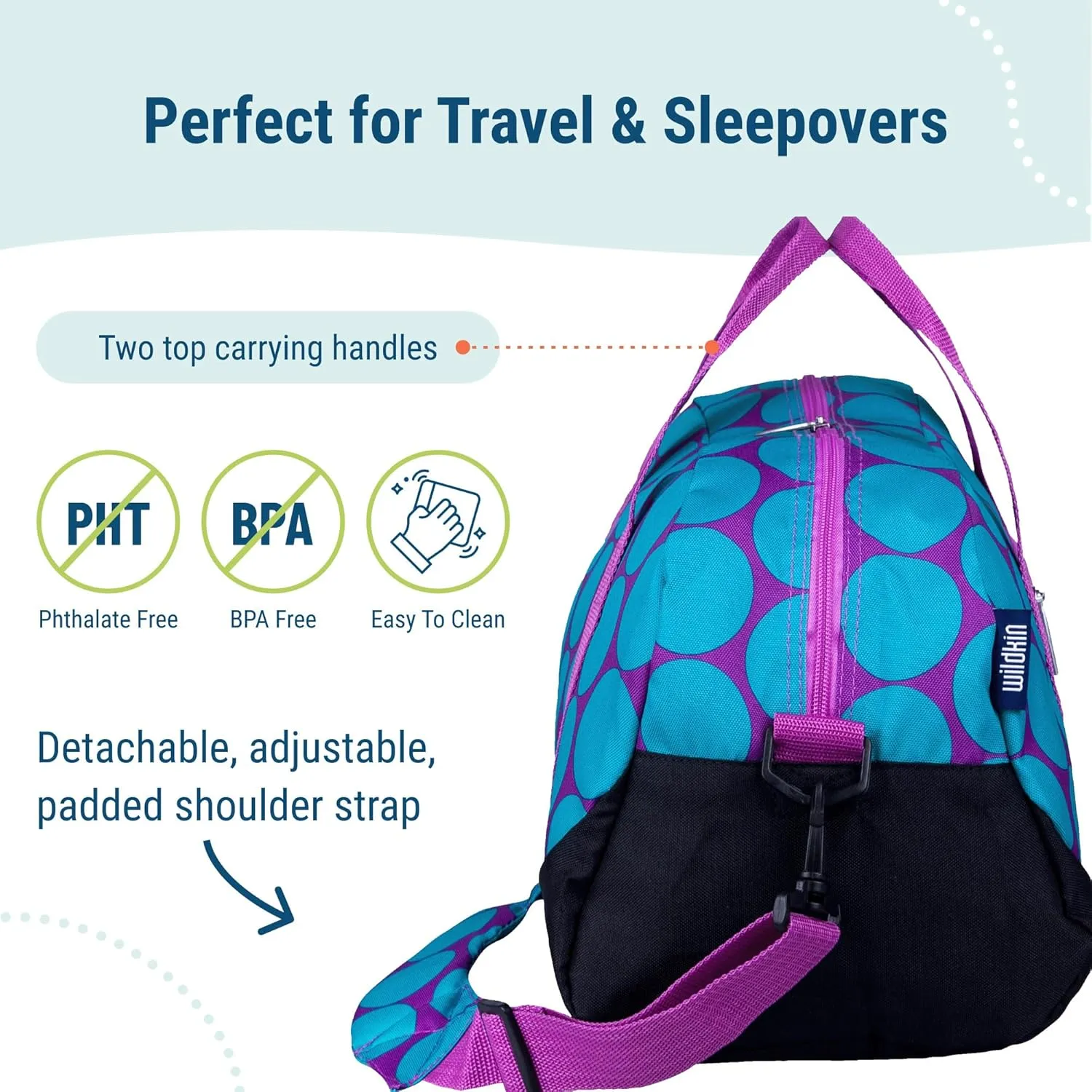 Wildkin Kids Overnighter Duffel Bag  Carry-On Size, Ideal for School & Sleepovers  Big Dot Aqua