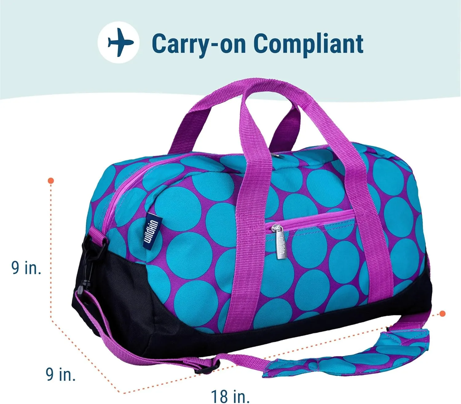 Wildkin Kids Overnighter Duffel Bag  Carry-On Size, Ideal for School & Sleepovers  Big Dot Aqua