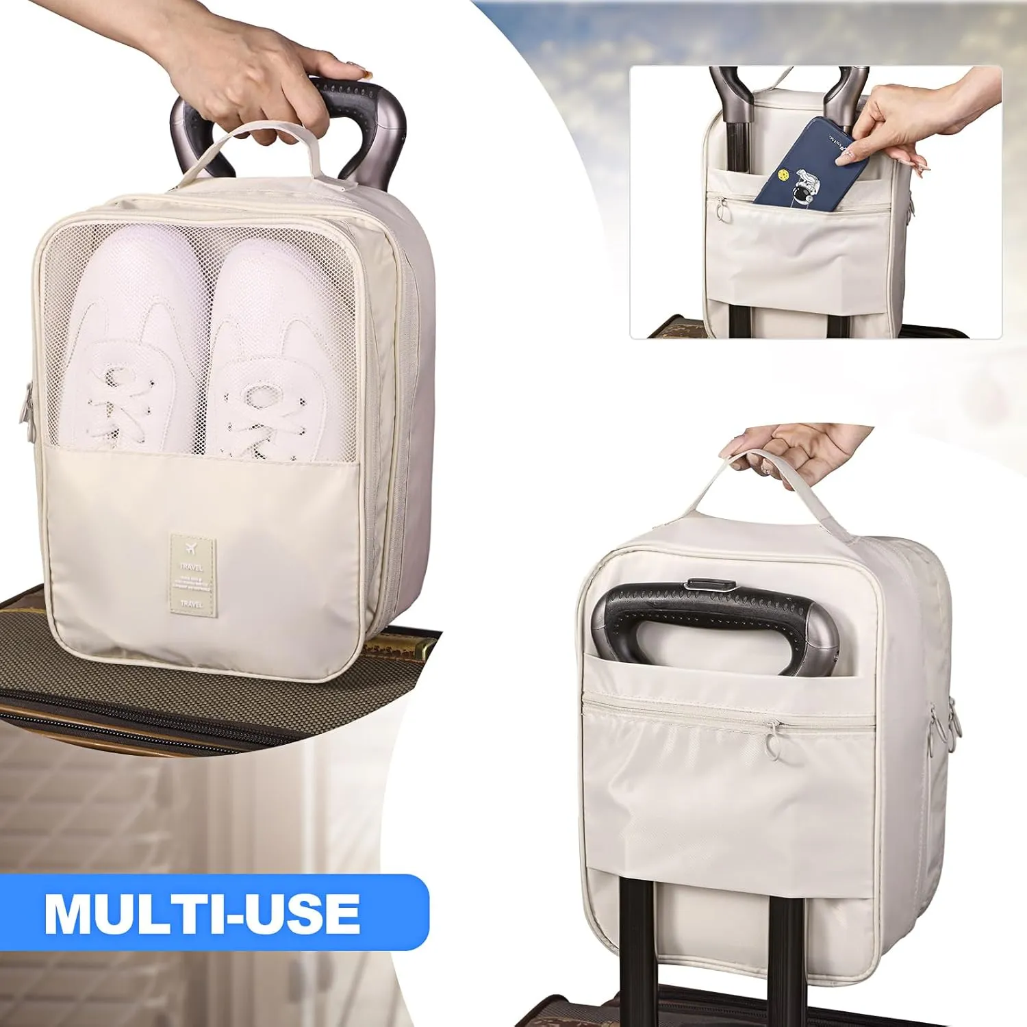 Windyun 2 Pcs Shoe Bags for Travel Holds 3 Pair of Shoes Travel Shoe Bag for Packing Portable Shoe Cubes for Travel and Daily Use(Beige, Gray)