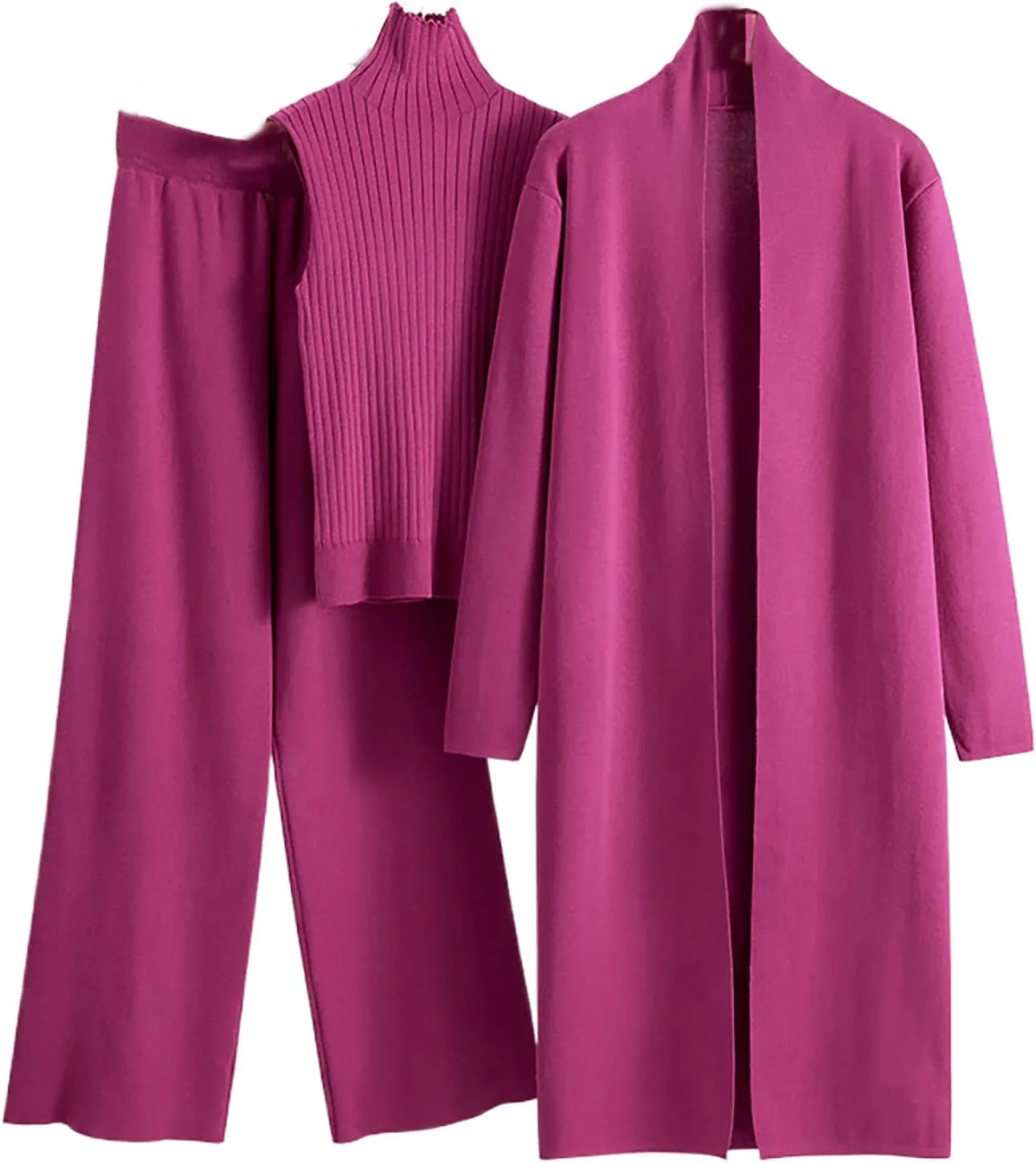 Winter 3 Piece Knit Lounge Outfits for Women Long Sleeve Maxi Cardigan Soft Sweater Vests and Wide Leg Lounge Pants
