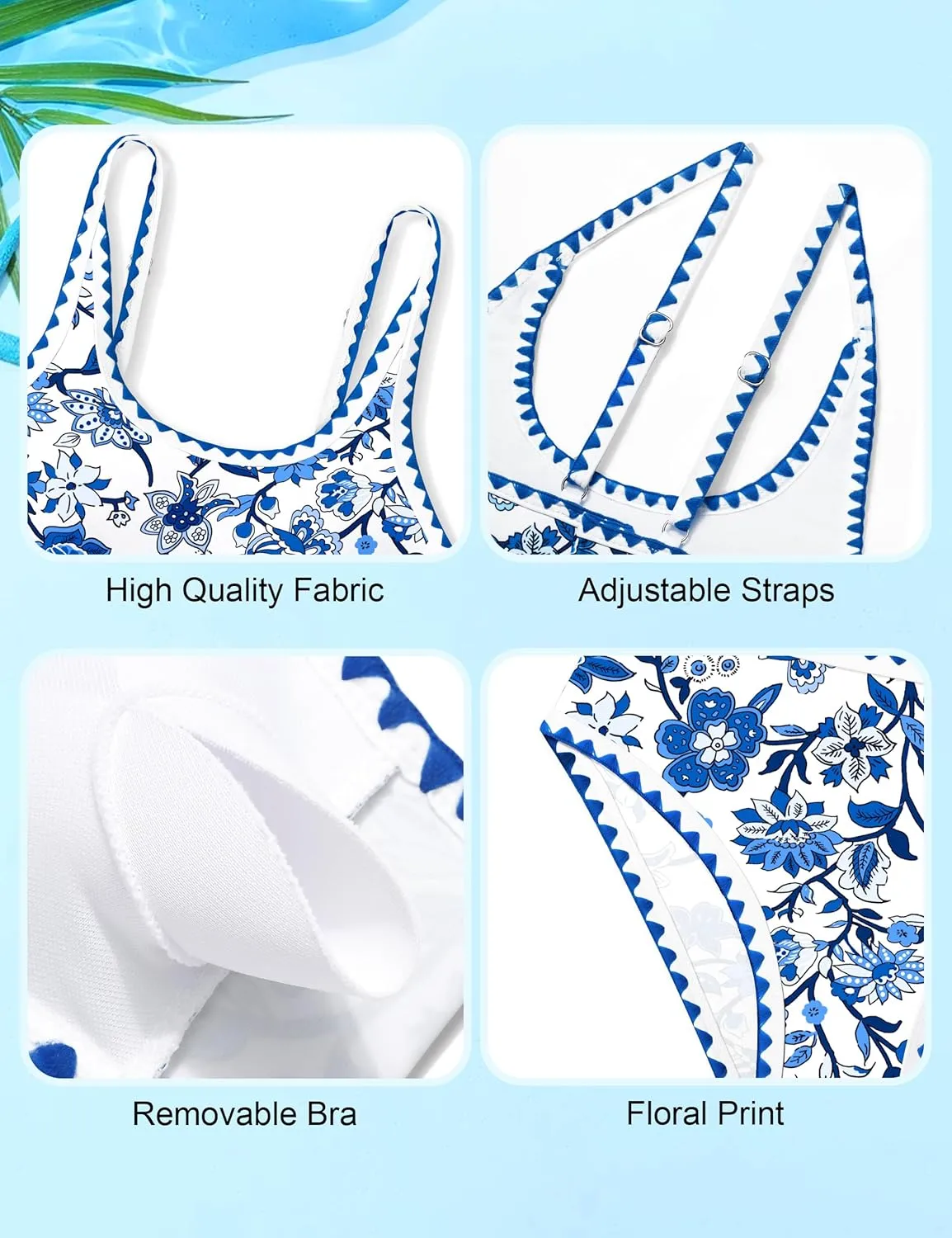 WIQI Girls Swimsuits Bikini Set 2 Piece Bathing Suit Color Contrast Trim Swimwear Size 7-16