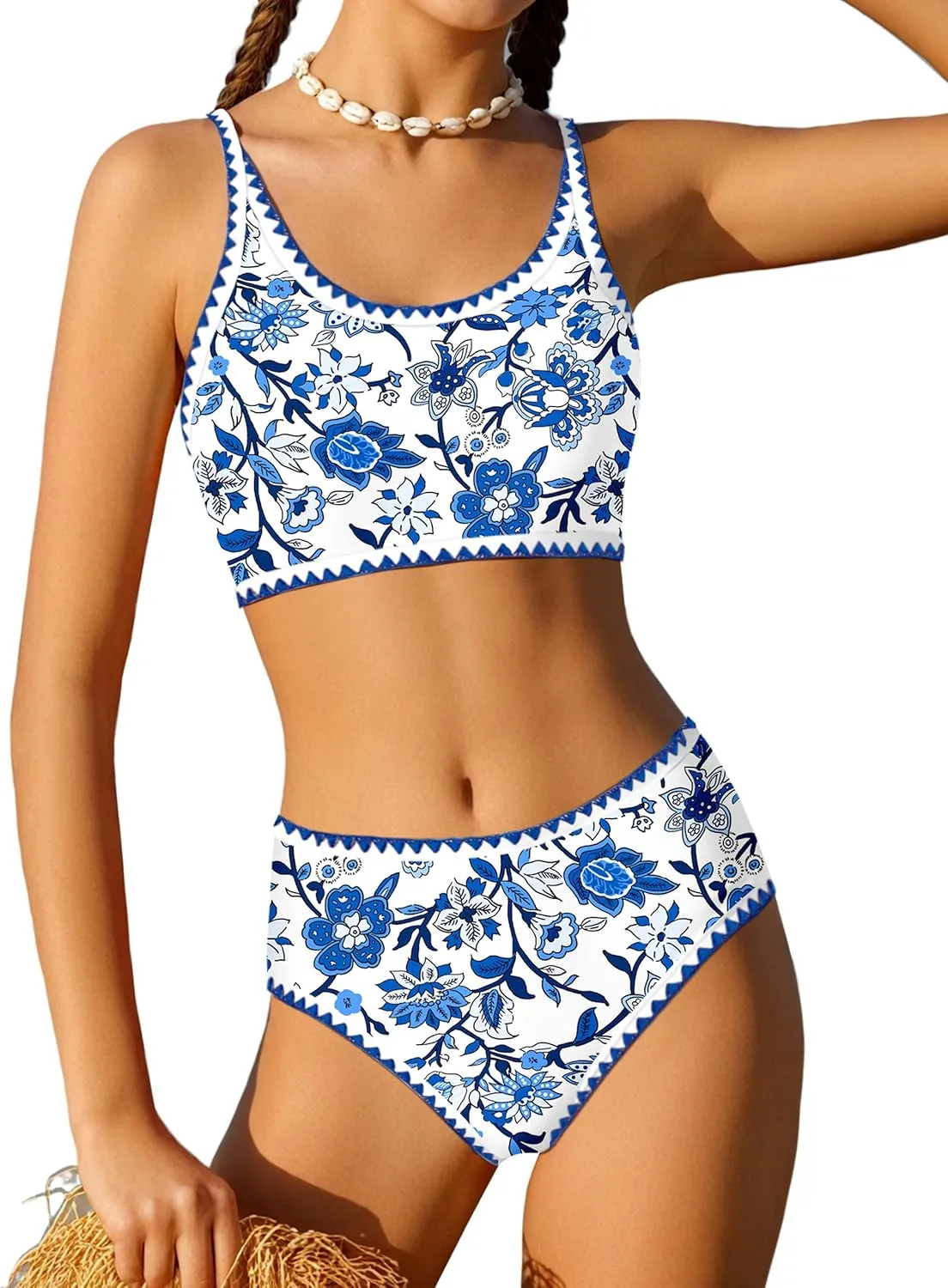 WIQI Girls Swimsuits Bikini Set 2 Piece Bathing Suit Color Contrast Trim Swimwear Size 7-16