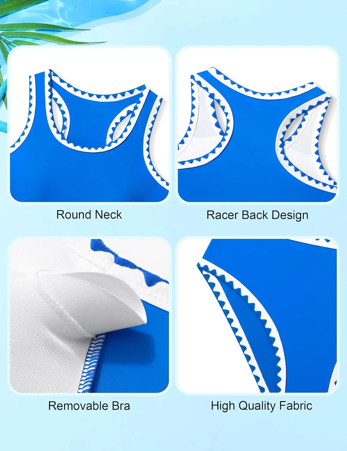 WIQI Girls Swimsuits Bikini Set 2 Piece Bathing Suit Color Contrast Trim Swimwear Size 7-16