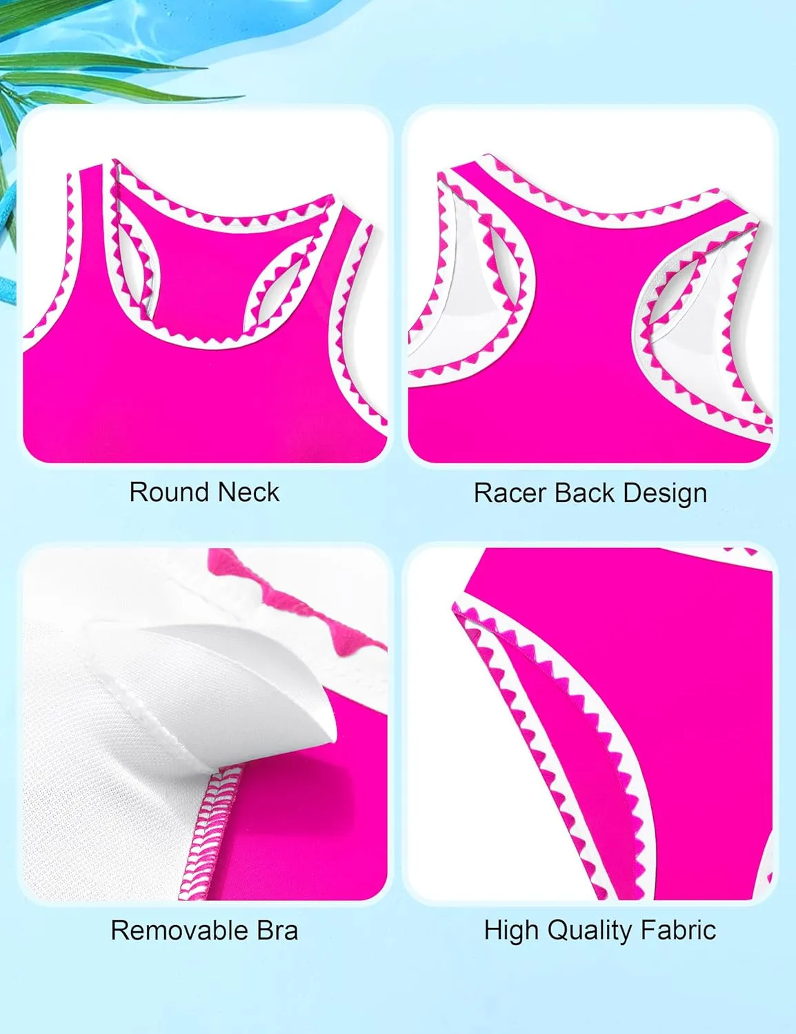 WIQI Girls Swimsuits Bikini Set 2 Piece Bathing Suit Color Contrast Trim Swimwear Size 7-16