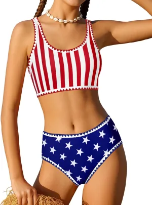 WIQI Girls Swimsuits Bikini Set 2 Piece Bathing Suit Color Contrast Trim Swimwear Size 7-16