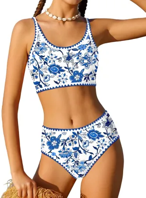 WIQI Girls Swimsuits Bikini Set 2 Piece Bathing Suit Color Contrast Trim Swimwear Size 7-16